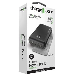 Chargeworx CHA-CX6827BK  SUPER SLIM 10000mah 3PORT display  power bank