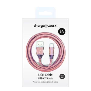 Chargeworx CHA-CX4861COR  6 FT USB C TO A CABLE CLEAR BOX PACKAGE