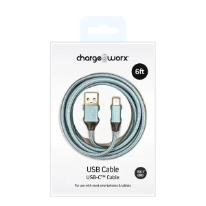 Chargeworx CHA-CX4861TL  6 FT USB C TO A CABLE CLEAR BOX PACKAGE