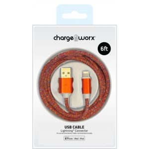 Chargeworx CHA-CX1240ORG  6-FT USB-C CABLE ORANGE