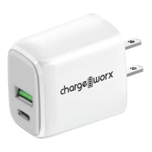 Chargeworx CHA-CX3097WH   FAST CAHRGER ( C-TYPE )  20W DUAL PORT PD WALL CHARGER