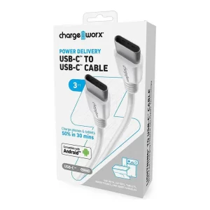 Chargeworx CHA-CX4639WH  PD  3 FT USB C TO C CABLE 480 MBPS - 60W