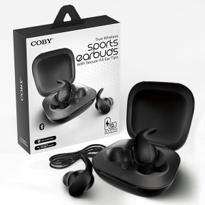 Coby CETW534BK TWS W/ CHARGING CASE & WINGTIPS ON EARBUDS FOR