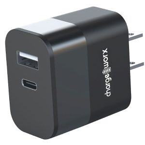 Chargeworx CHA-CX3098BK   FAST CAHRGER ( C-TYPE )  DUAL PORT PD WALL CHARGER 20W (A+C) METAL DESIGN