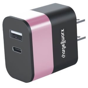 Chargeworx CHA-CX3098RG   FAST CAHRGER ( C-TYPE )  DUAL PORT PD WALL CHARGER 20W (A+C) METAL DESIGN