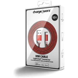Chargeworx CHA-CX1041RD  10-FT LIGHTNING CABLE RED