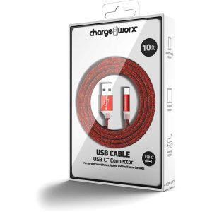 Chargeworx CHA-CX1081RD  10-FT USB-C CABLE RED