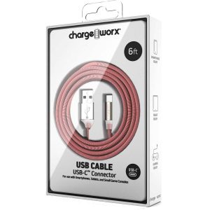 Chargeworx CHA-CX1090RDWH  6-FT USB-C Red/White