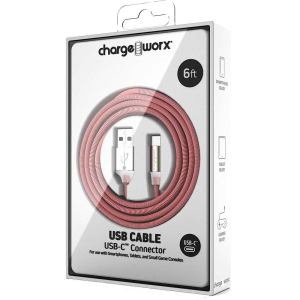 Chargeworx CHA-CX1090RDWH  6-FT USB-C Red/White