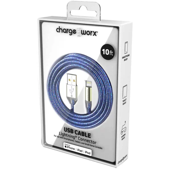 Chargeworx CHA-CX1101DB  ( IPHONE ) 10-FT LIGHTNING CABLE DARK BLUE