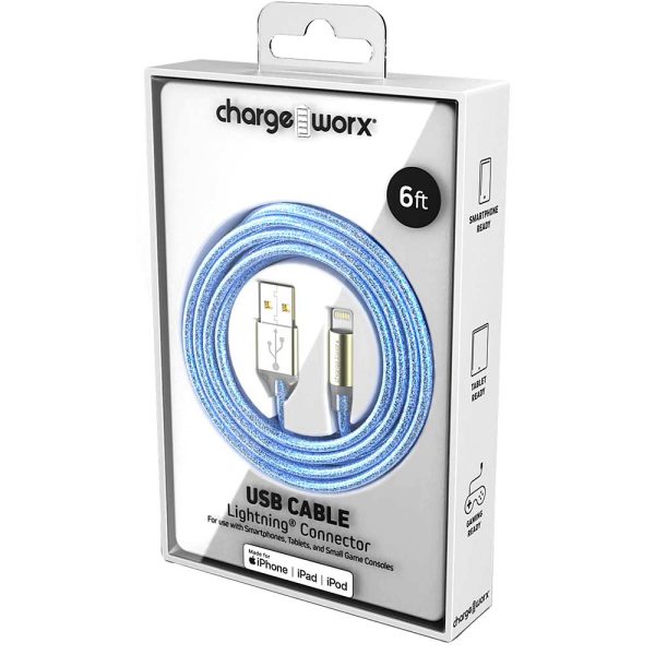 Chargeworx CHA-CX1110LB  6-FT LIGHTNING CABLE LIGHT BLUE