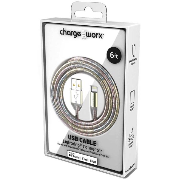 Chargeworx CHA-CX1120MC  6-FT LIGHTNING CABLE MULTI-COLOR