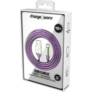 Chargeworx CHA-CX1171VT  10-FT USB-C CABLE VIOLET