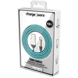 Chargeworx CHA-CX1181GN  10-FT LIGHTNING CABLE GREEN