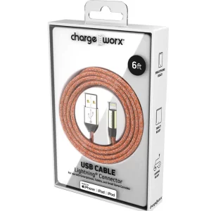 Chargeworx CHA-CX1200ORG  ( IPHONE ) 6-FT LIGHTNING CABLE ORANGE