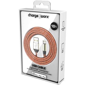 Chargeworx CHA-CX1201ORG  ( IPHONE ) 10-FT LIGHTNING CABLE ORANGE