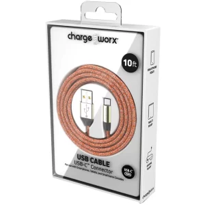 Chargeworx CHA-CX1241ORG  10-FT USB-C CABLE ORANGE