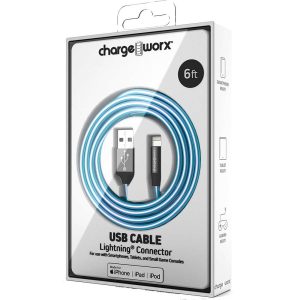 Chargeworx CHA-CX1260BL  6-FT LIGHTNING CABLE BLUE