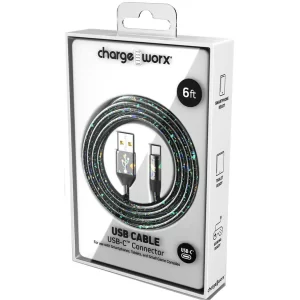 Chargeworx CHA-CX1360BK  6-FT USB-C CABLE BLACK