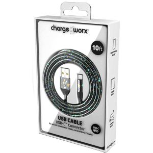 Chargeworx CHA-CX1361BK  10-FT USB-C CABLE BLACK