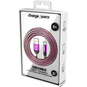 Chargeworx CHA-CX1370MC  6-FT USB-C CABLE MULTI-COLOR
