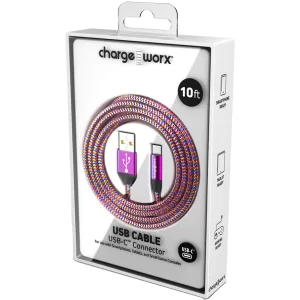 Chargeworx CHA-CX1371MC  10-FT USB-C CABLE MULTI-COLOR