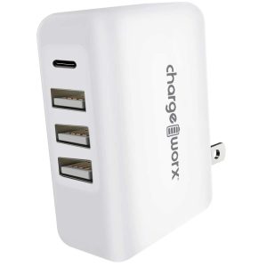 Chargeworx CHA-CX2507WH  USB WALL CHARGER 4-PORT CURRENT VERSION 3A+1C