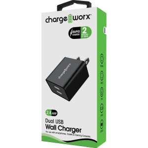 Chargeworx CHA-CX2603BK  Wall-Charger Dual-USB BLK 2 4A BLACK
