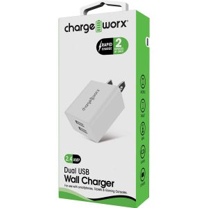 Chargeworx CHA-CX2603WH  Wall-Charger Dual-USB WHT 2 4A WHITE