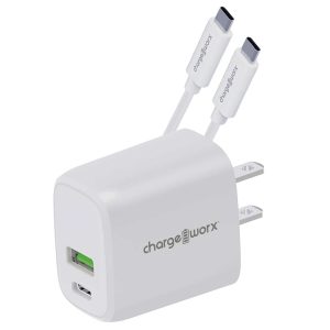 Chargeworx CHA-CX3012WH FAST CHARGER ( TYPE-C ) PD Combo Dual-Port 20W WH Wall-Charger 6ft C to C