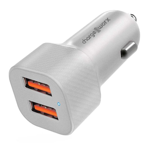 Chargeworx CHA-CX3039SL  Car-Charger Dual-USB 3.4A LIGHTED SILVER