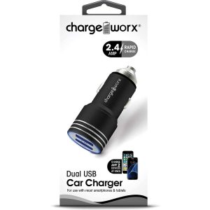 Chargeworx CHA-CX3041BK  Car-Charger Dual-USB 2.4A METAL HAMMER BLACK