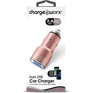 Chargeworx CHA-CX3041RG  Car-Charger Dual-USB 2.4A METAL HAMMER ROSE GOLD