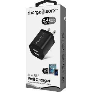 Chargeworx CHA-CX3050BK  Wall-Charger Dual-USB 2.4 2 4-AMP Metal Black