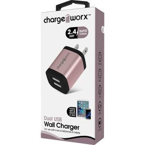 Chargeworx CHA-CX3050RG  Wall-Charger Dual-USB 2.4 2 4-AMP Metal Rose-Gold
