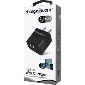 Chargeworx CHA-CX3052BK  Wall-Charger Dual-USB 2.4 2 4-AMP Metal Black