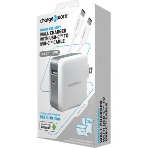 Chargeworx CHA-CX3062WH C-TYPE  WALL CHARGER 48W C TO C CABLE 6-FT FOR MAC