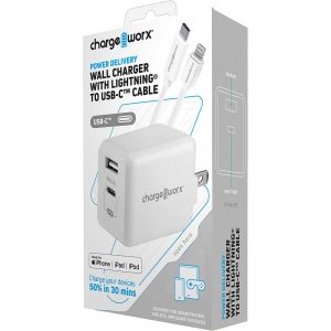 Chargeworx CHA-CX3063WH  WALL CHARGER 20W 6-FOOT C TO L CABLE