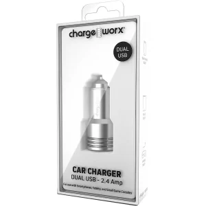 Chargeworx CHA-CX3076SL  2.4A DUAL USB CAR CHARGER