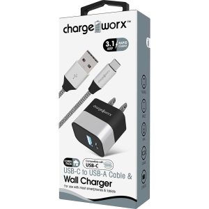 Chargeworx CHA-CX3210SL C- TYPE  WALL CHARGER WITH TYPE C CABLE