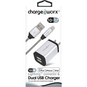 Chargeworx CHA-CX3215SL  10 FT LIGHTNING CABLE AND 2 4 AMP DUAL USB