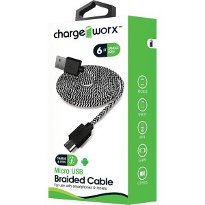 Chargeworx CHA-CX4526BK  SYNC & CHARGE CABLE MICRO-USB BRAIDED 6FT