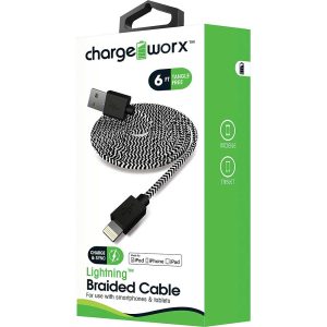 Chargeworx CHA-CX4530BK  SYNC & CHARGE CABLE BRAIDED LIGHTNING 6FT