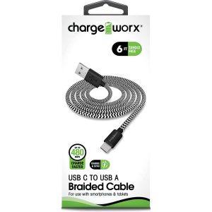 Chargeworx CHA-CX4534BK  6 FT BRAIDED USB C TO USB A CABLE