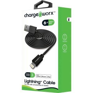 Chargeworx CHA-CX4602BK  SYNC & CHARGE CABLE LIGHTNING 1 8M/6FT BLACK