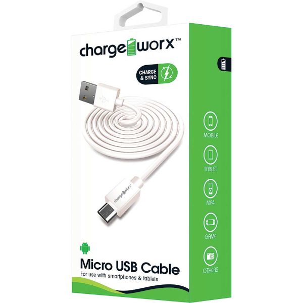 Chargeworx CHA-CX4604WH  SYNC & CHARGE CABLE MICRO-USB 3FT/1M WHITE