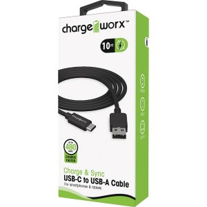 Chargeworx CHA-CX4634BK  10-FT USB-C To USB-A