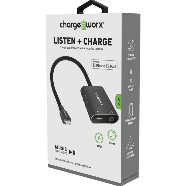 Chargeworx CHA-CX4750BK  LIGHTNING AUX ADAPTOR CHARGING CABLE