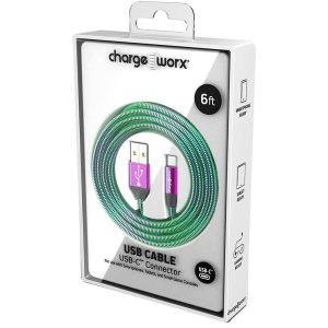 Chargeworx CHA-CX4843IR  6 FT USB-C TO USB-A CABLE CLEAR BOX PACKAGE