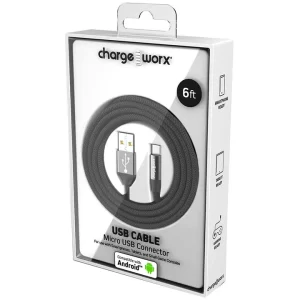 Chargeworx CHA-CX4855BK  6 FT MICRO CABLE CLEAR BOX PACKAGE